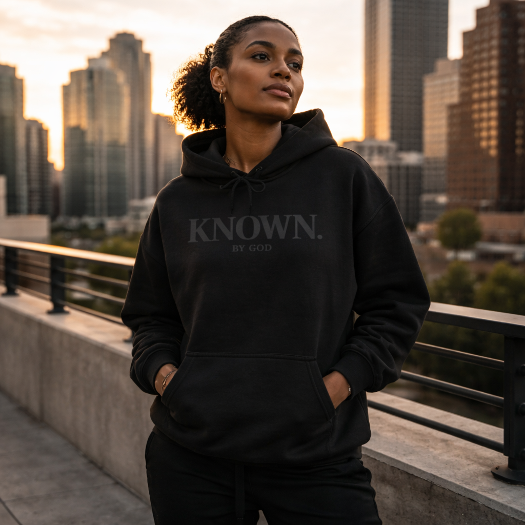 KNOWN. By God Black Hoodie – Premium Midweight Faith-Based Pullover