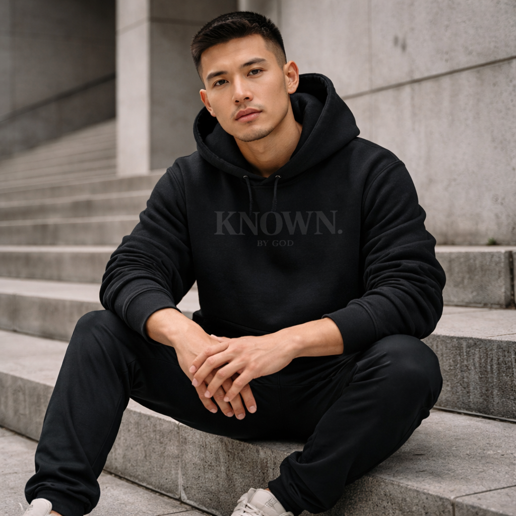 KNOWN. By God Black Hoodie – Premium Midweight Faith-Based Pullover
