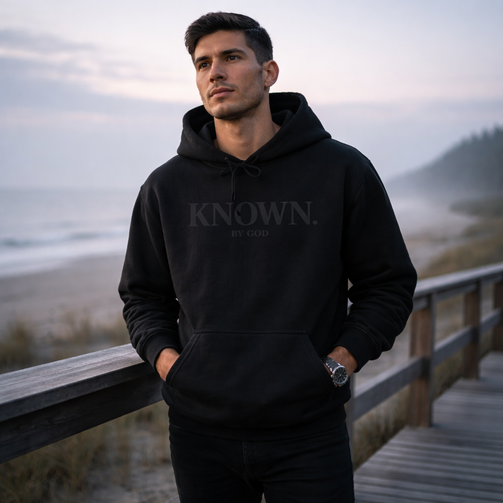 KNOWN. By God Black Hoodie – Premium Midweight Faith-Based Pullover