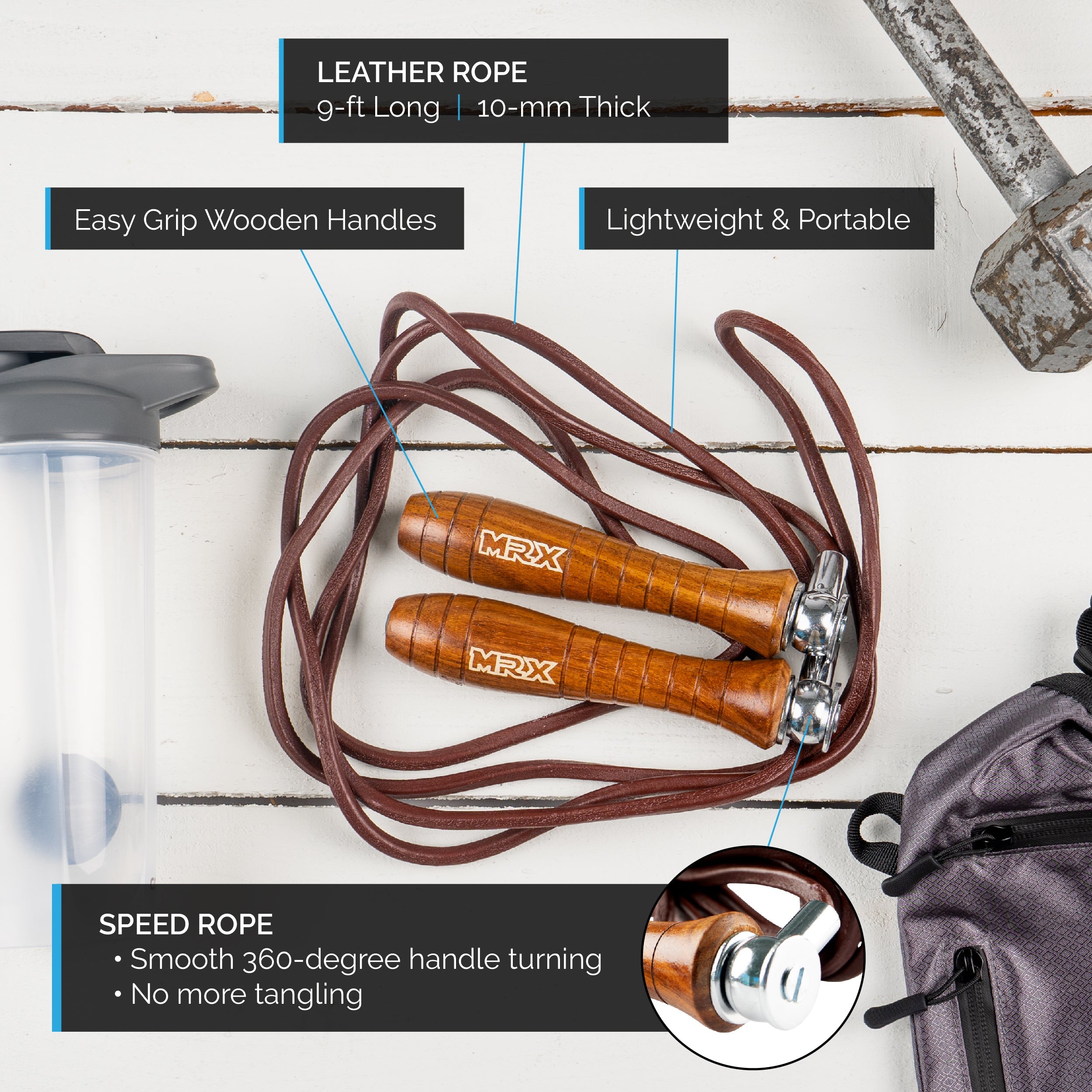 MRX Weighted Leather Jump Rope Heavy Duty Wood Handle – DR JW INSPIRATION