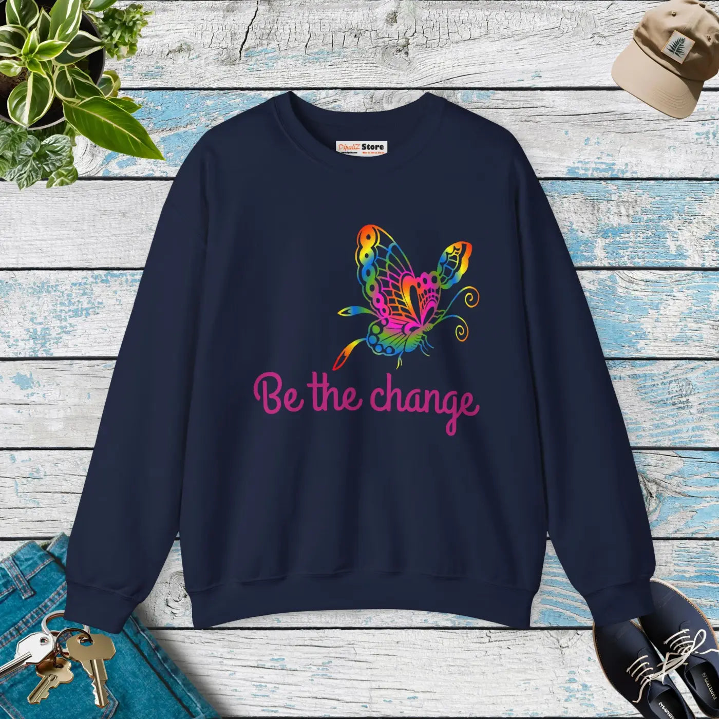 Inspirational Crewneck Sweatshirt - Be The Change - Dipaliz
