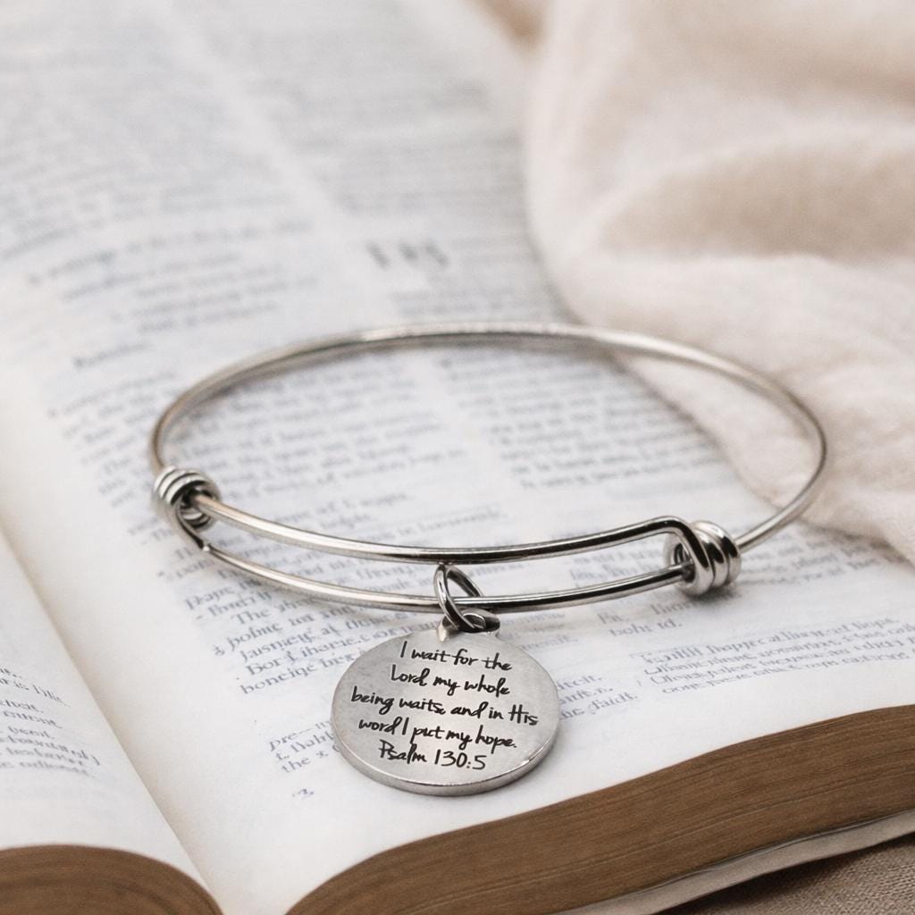 Psalm 130 5 Faith Bracelet Christian Scripture Jewelry Stainless Steel Bangle Bracelet Religious Gift For Women